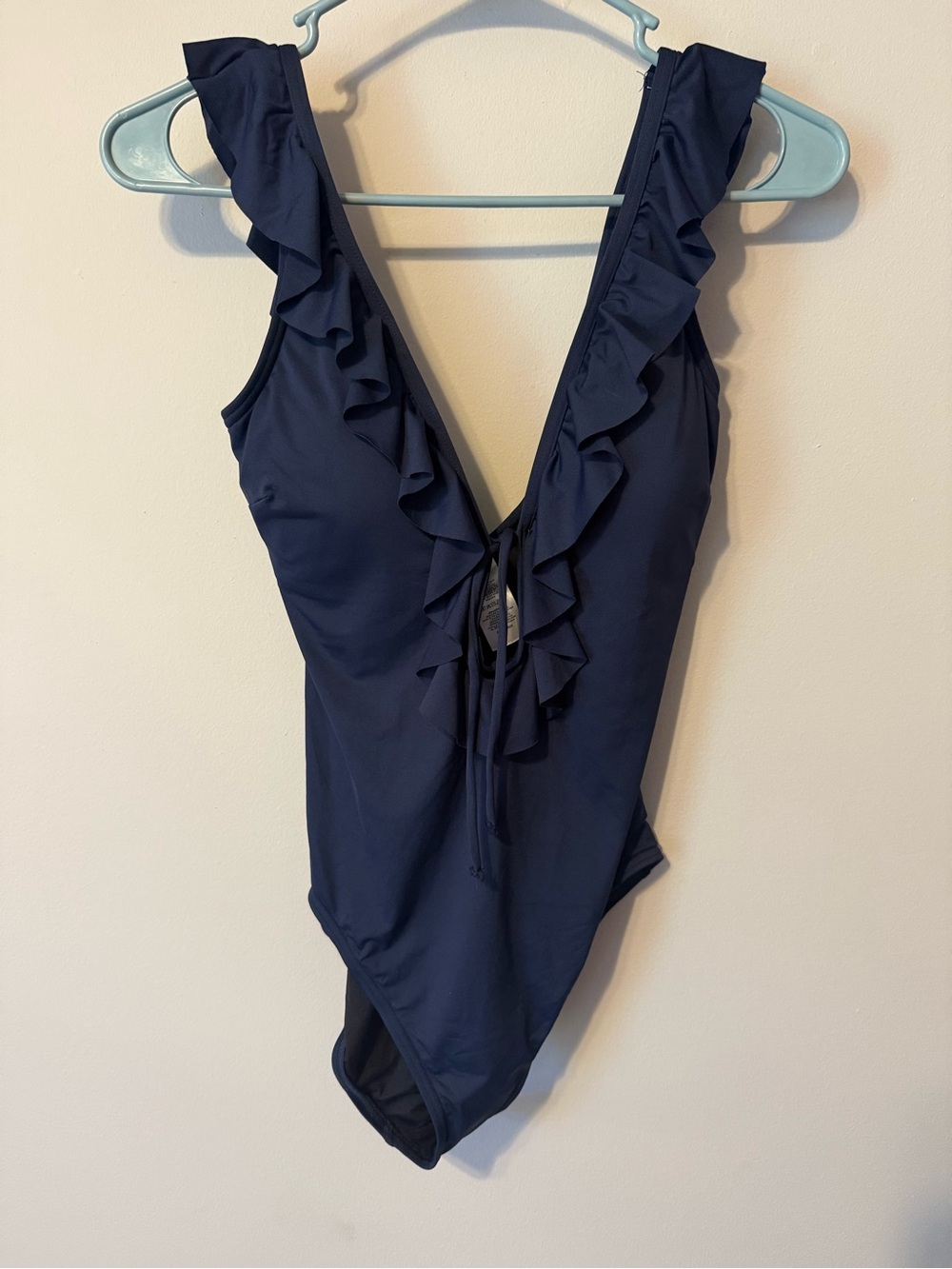 LOFT Navy Ruffle V‑Neck One‑Piece Swimsuit